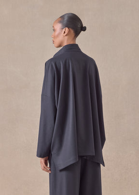 wool cashmere mix wide longer back shirt with double stand collar - mid plus