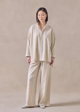 cashmere wool mix wide longer back shirt with double stand collar - mid plus