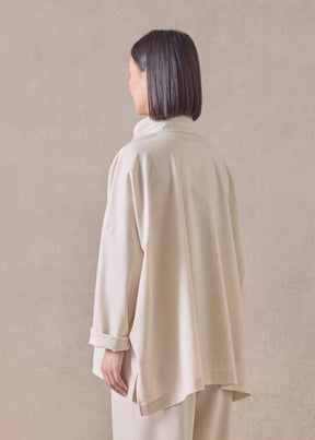 cashmere wool mix wide longer back shirt with double stand collar - mid plus