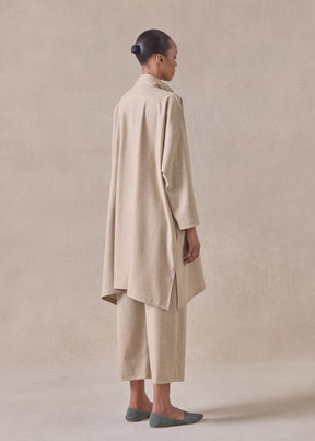 cashmere wool mix wide a-line shirt with double stand collar - very long