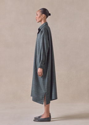 cashmere silk wool mix wide a-line shirt dress with collar