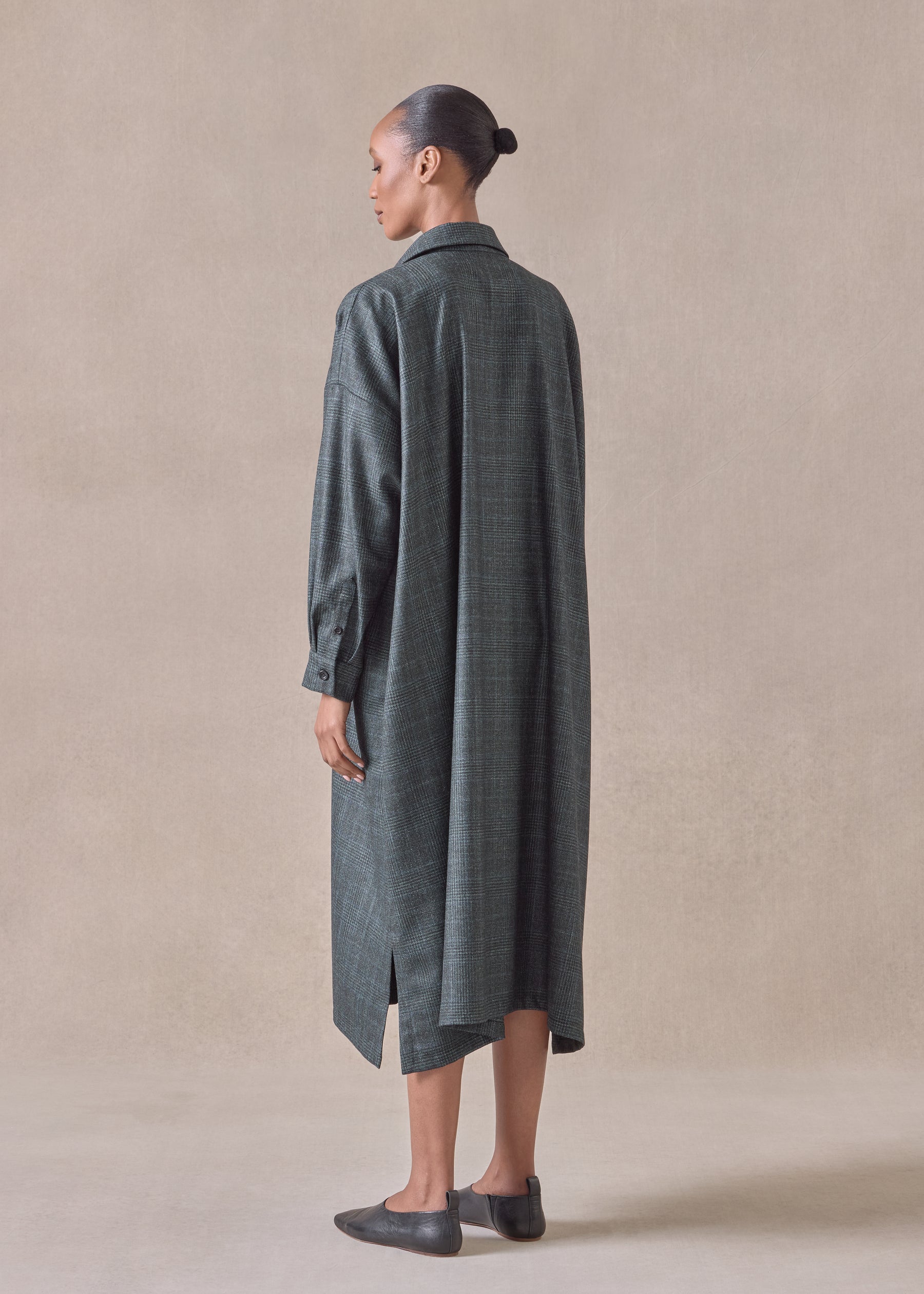 cashmere silk wool mix wide a-line shirt dress with collar