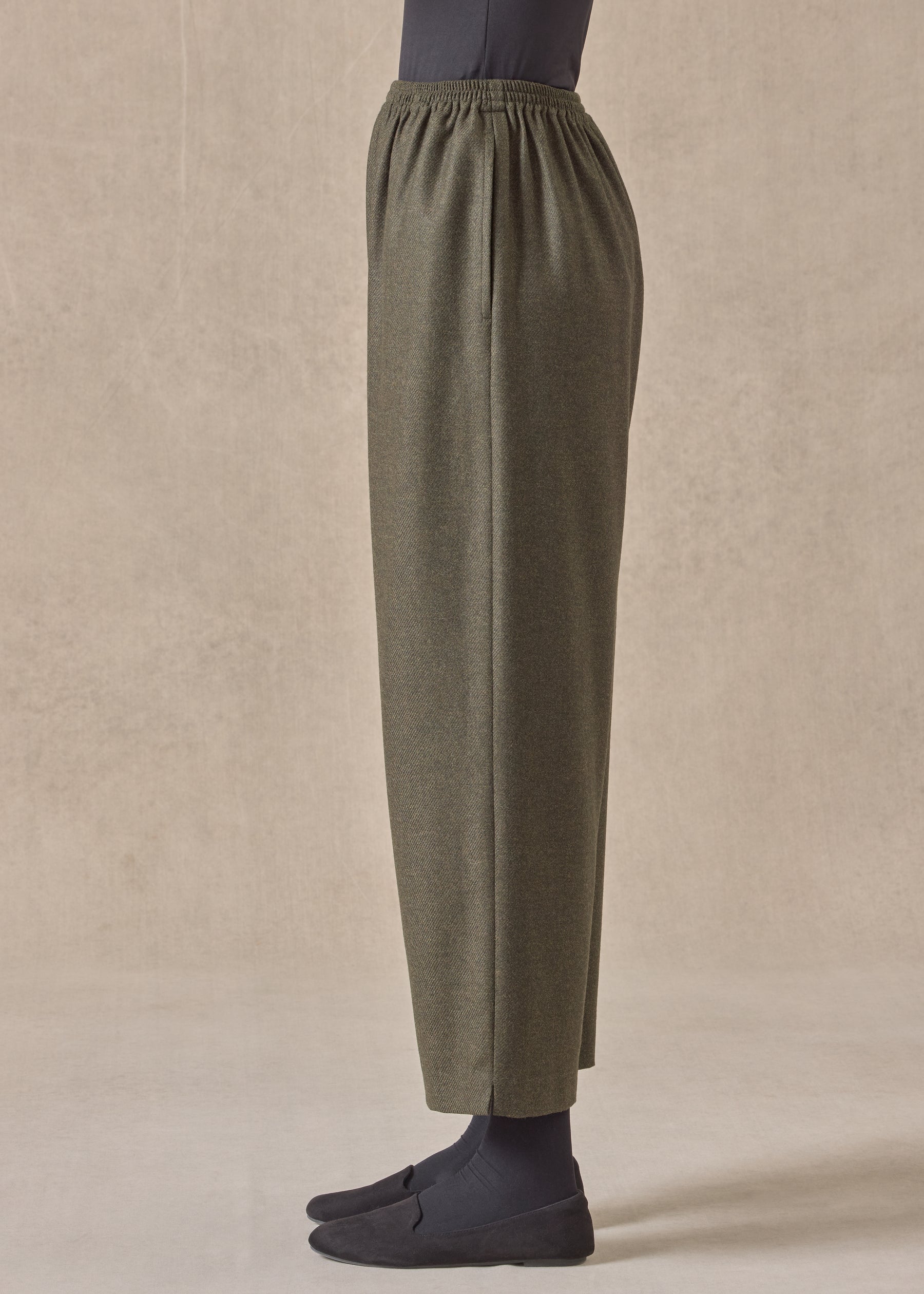 silk superfine wool mix longer japanese trouser with ankle slits
