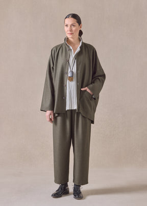 silk superfine wool mix wide longer back double stand collar jacket - long