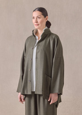 silk superfine wool mix wide longer back double stand collar jacket - long