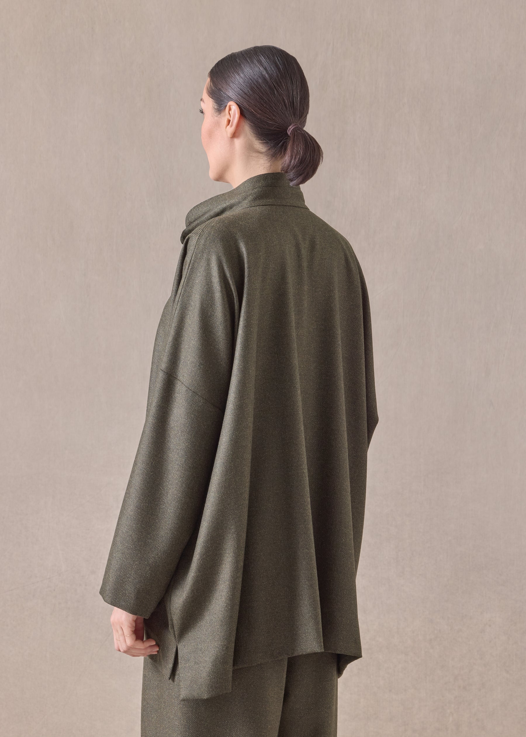 silk superfine wool mix wide longer back double stand collar jacket - long