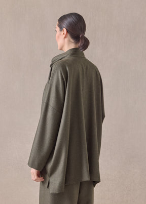 silk superfine wool mix wide longer back double stand collar jacket - long
