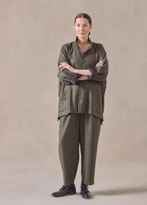silk superfine wool mix wide longer back double stand collar jacket - long