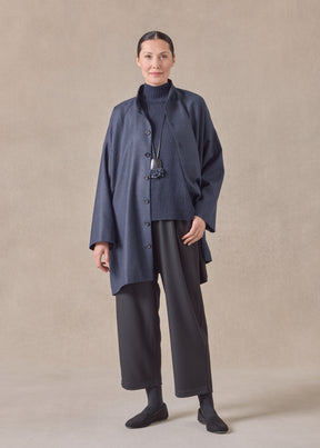 silk superfine wool mix wide a-line mandarin jacket - long plus