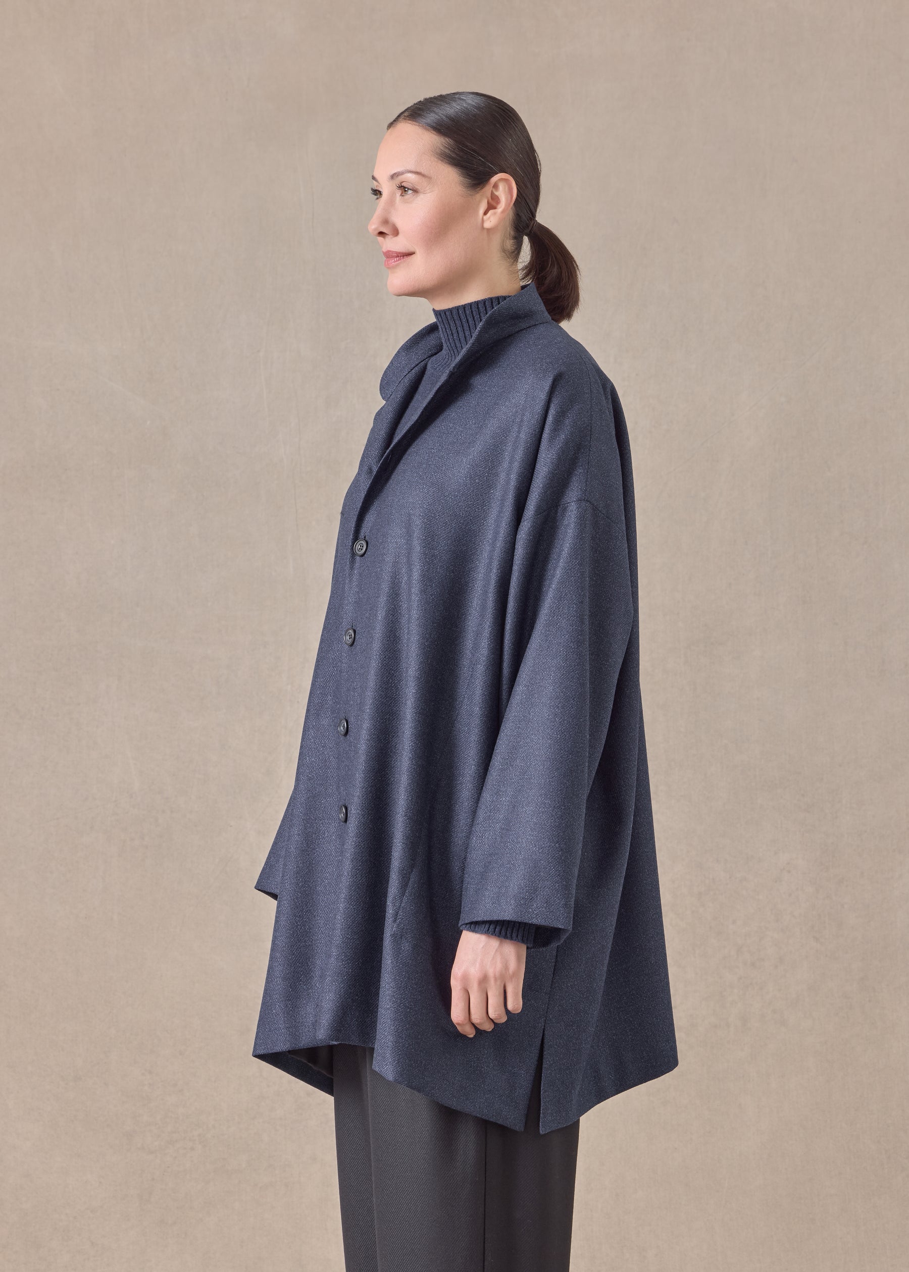 silk superfine wool mix wide a-line mandarin jacket - long plus