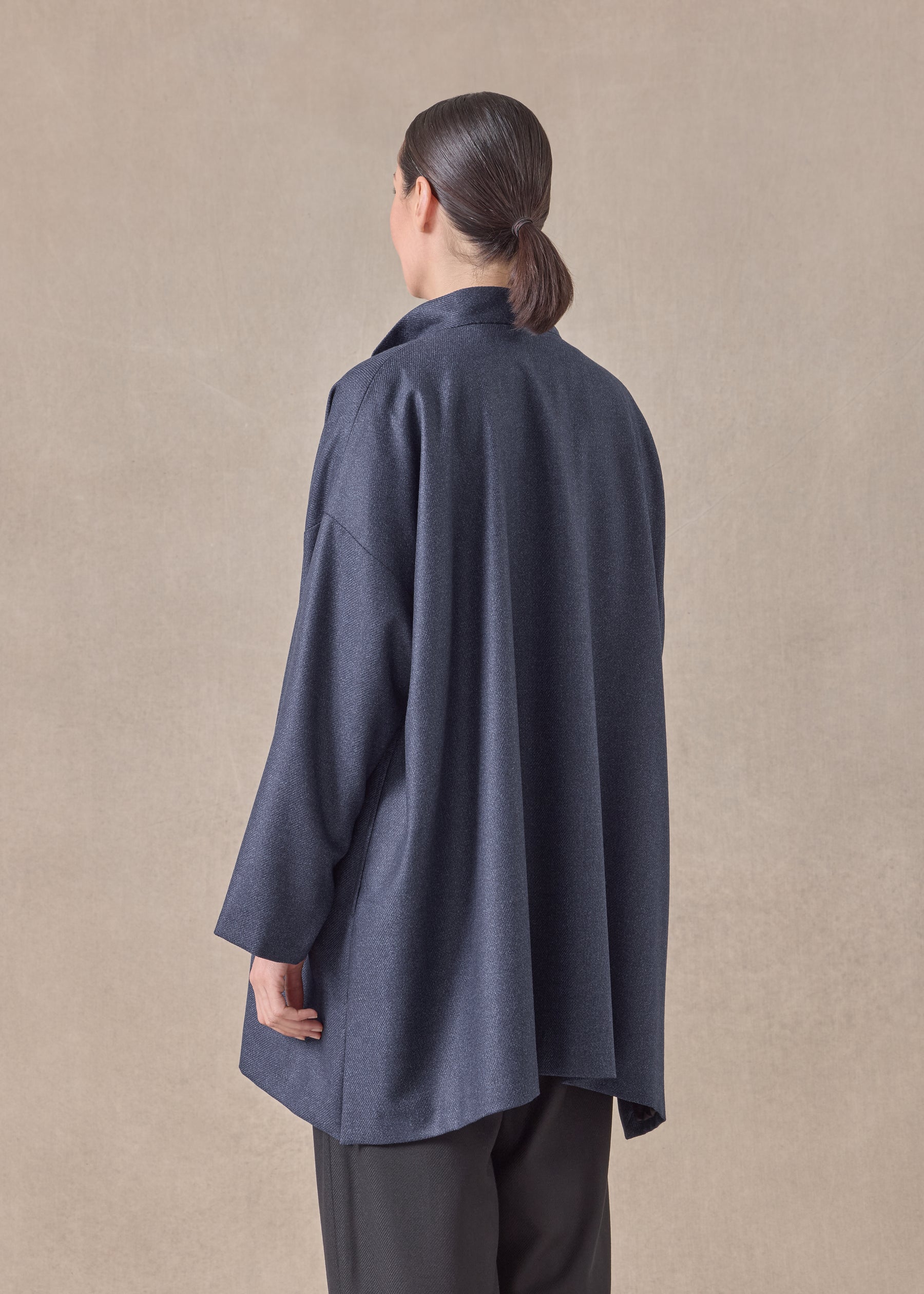 silk superfine wool mix wide a-line mandarin jacket - long plus