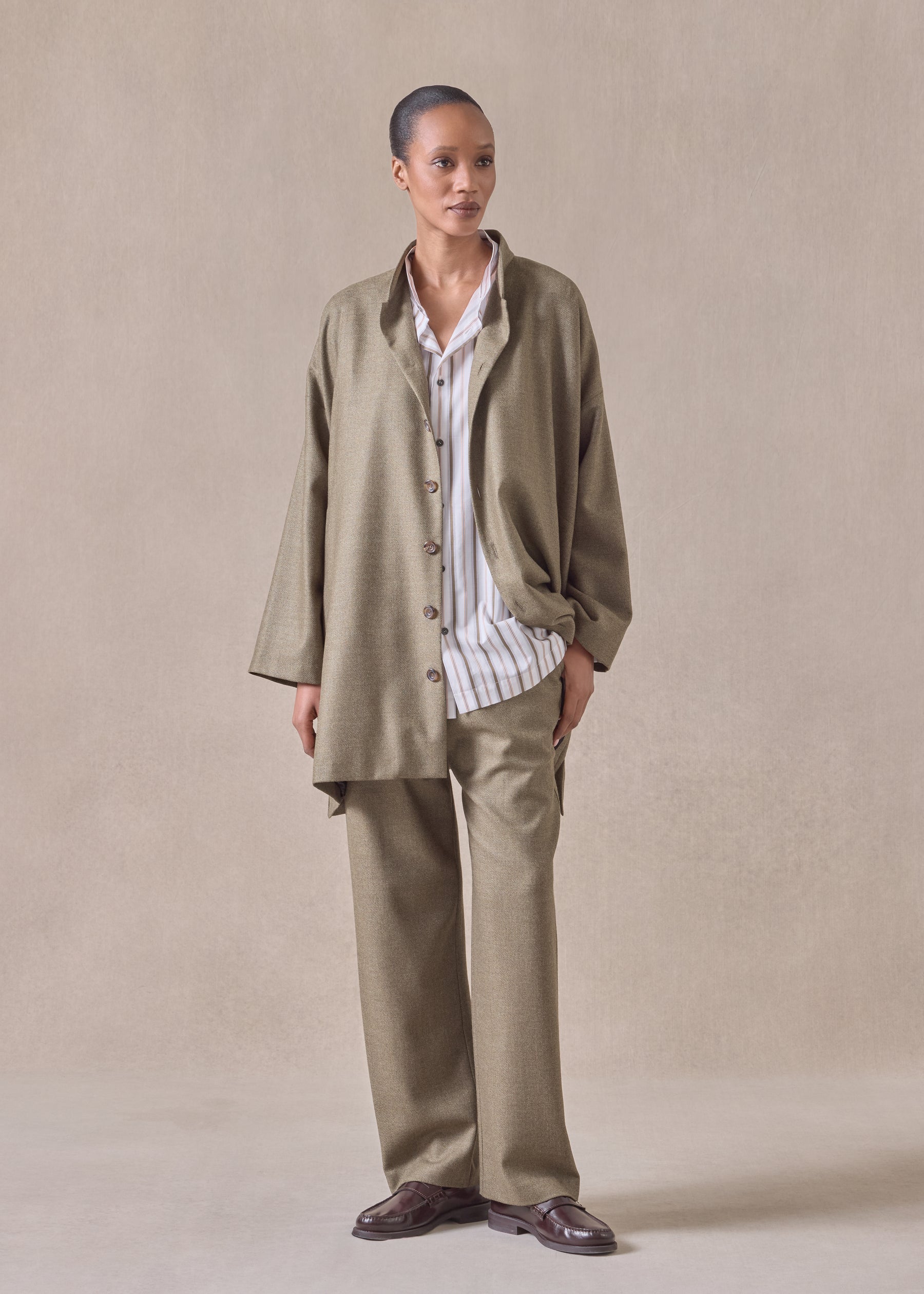 silk superfine wool mix wide a-line mandarin jacket - long plus