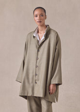 wool silk wide a-line mandarin jacket - long plus (olive)