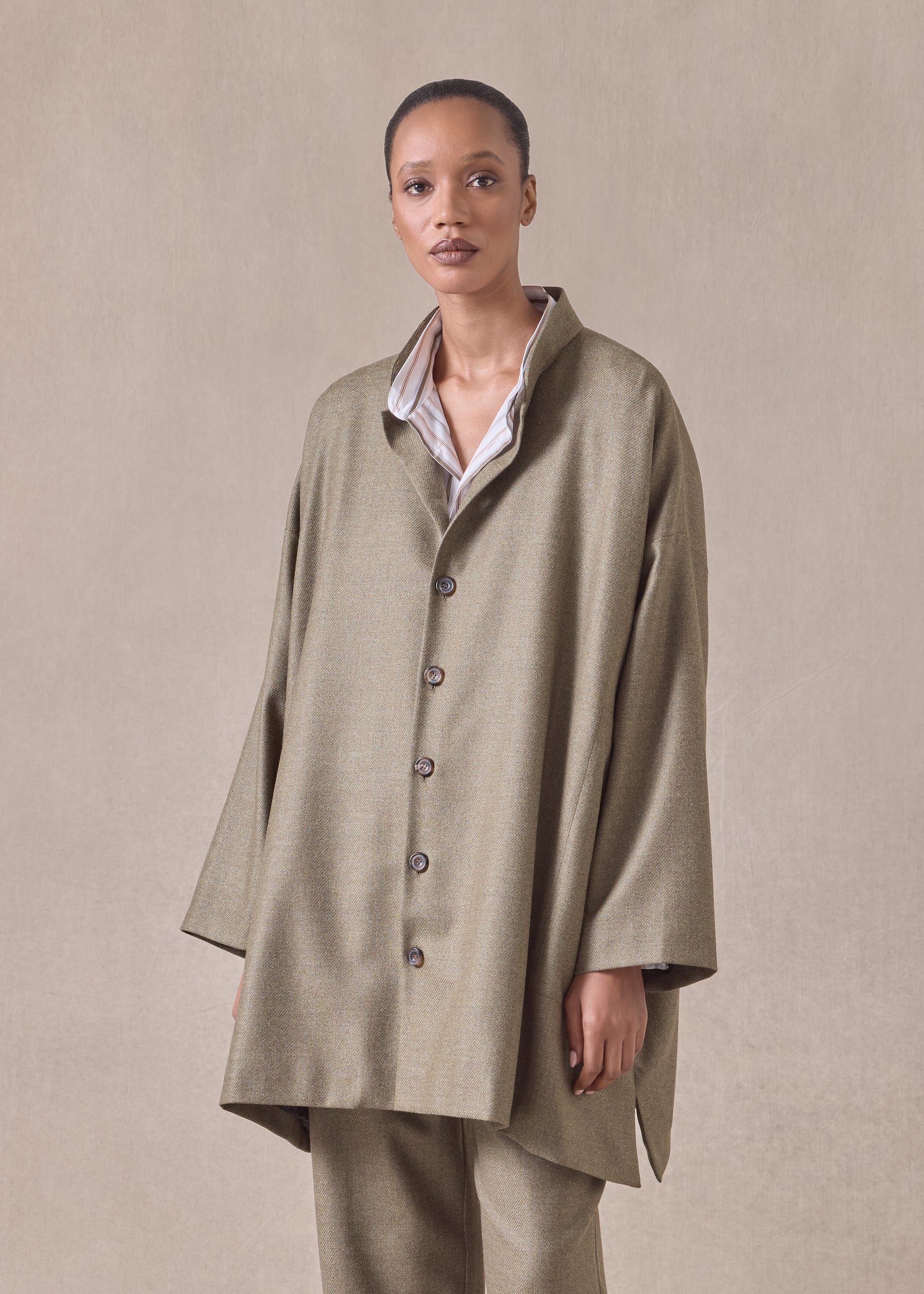 silk superfine wool mix wide a-line mandarin jacket - long plus