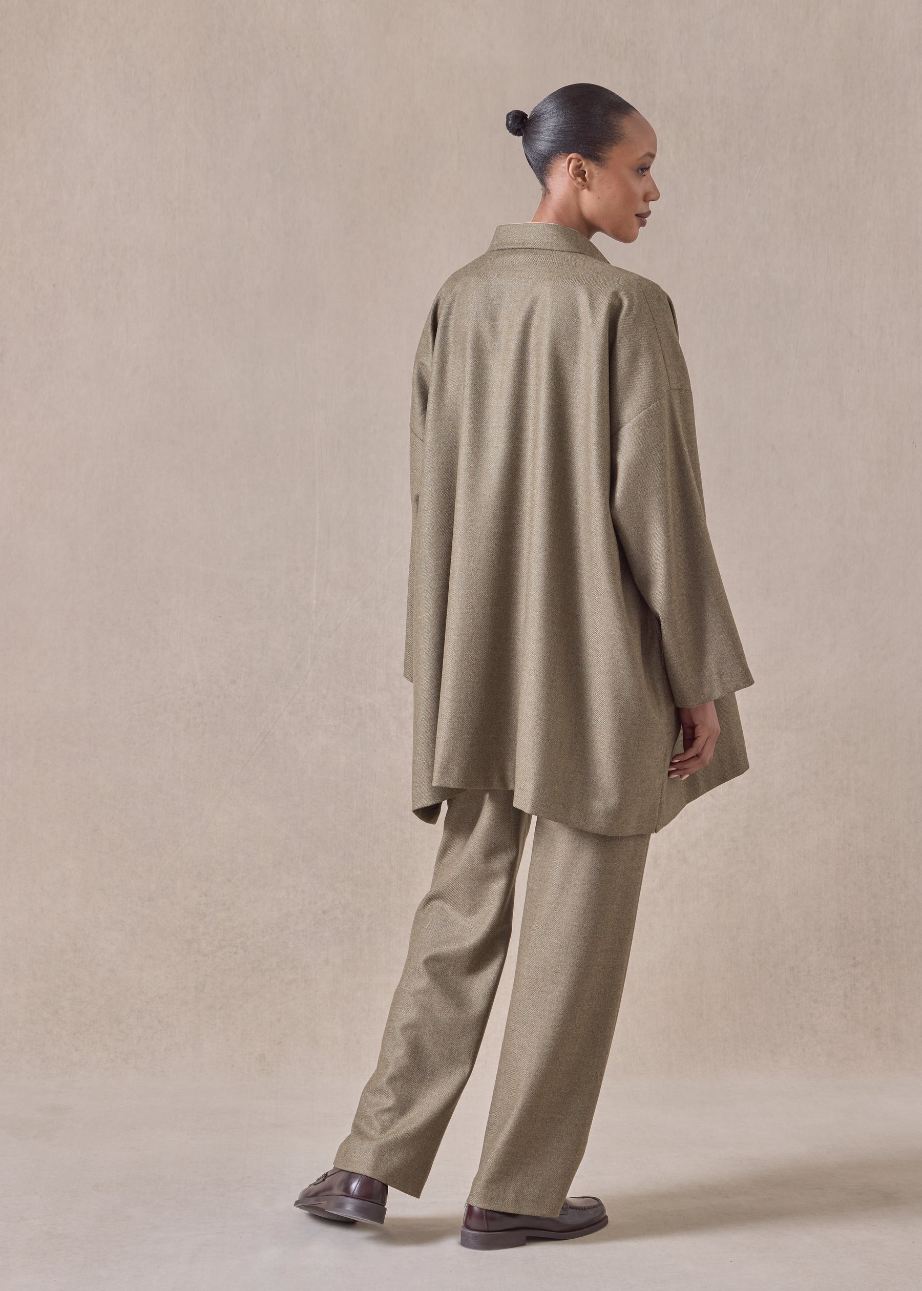 silk superfine wool mix wide a-line mandarin jacket - long plus