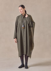 silk superfine wool mix wide a-line shirt dress with double stand collar