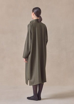 silk superfine wool mix wide a-line shirt dress with double stand collar