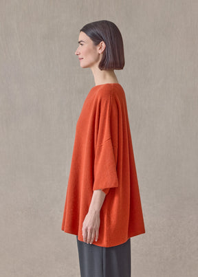 cashmere square 3/4 sleeve  top - long (rust)
