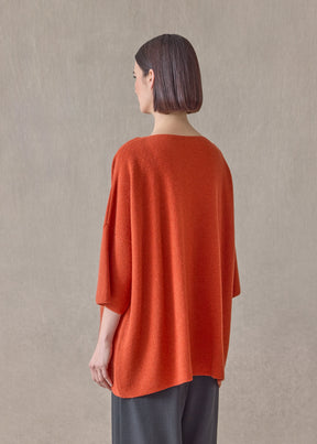 cashmere square 3/4 sleeve  top - long (rust)