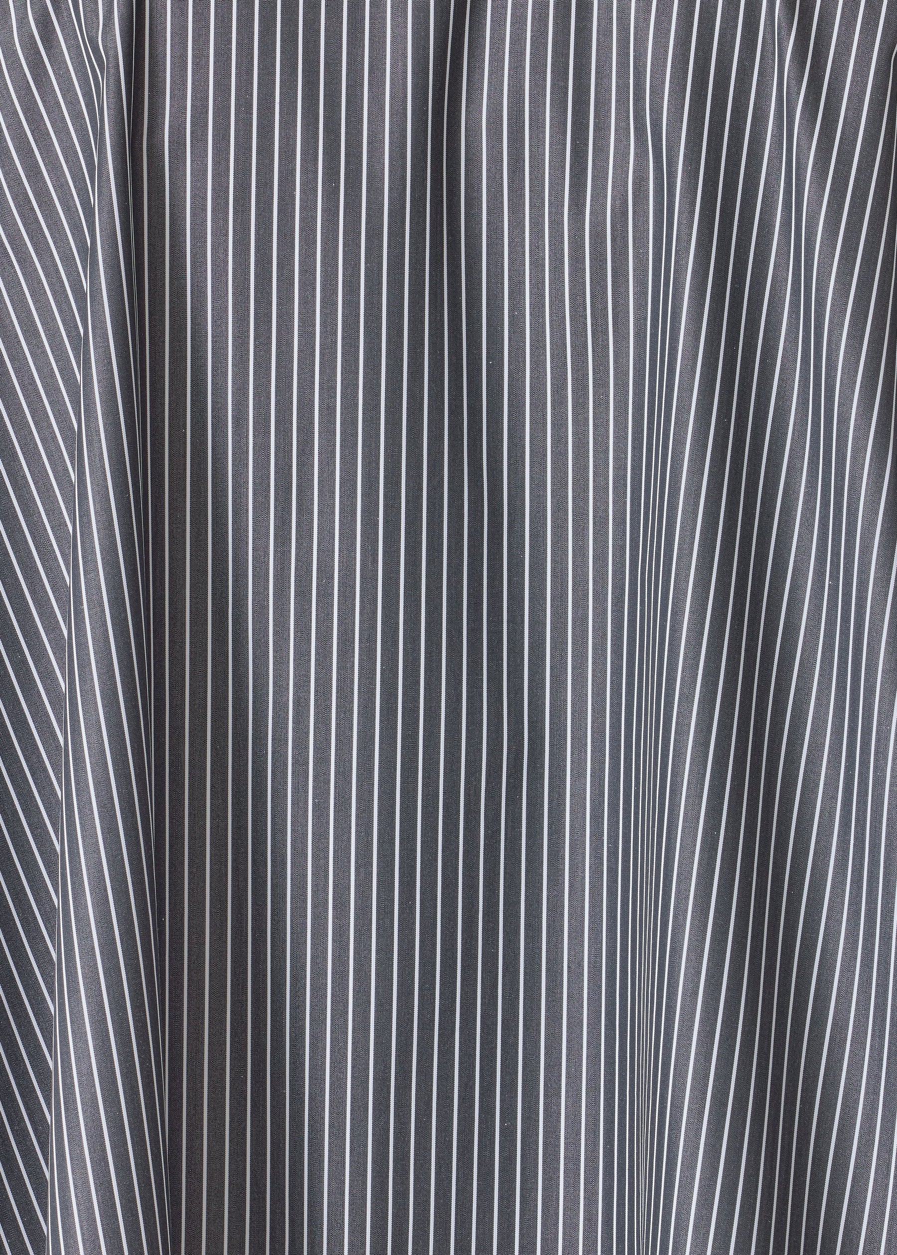 striped cotton wide a-line shirt with collar - long (charcoal)