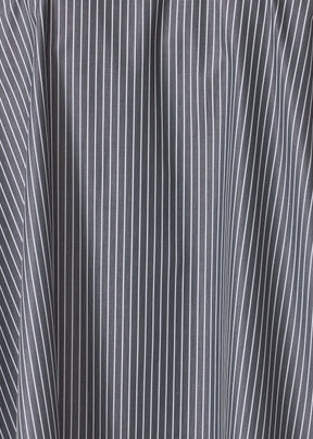 striped cotton wide a-line shirt with collar - long (charcoal)