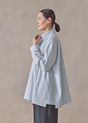 cotton mix slim a-line shirt with collar and stepped insert - long (blue)