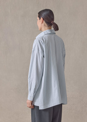 cotton mix slim a-line shirt with collar and stepped insert - long (blue)