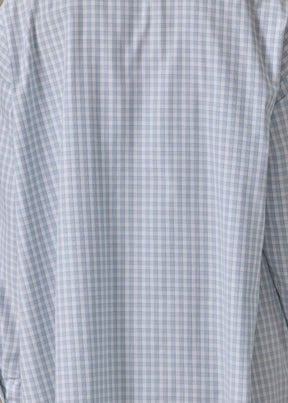 cotton mix slim a-line shirt with collar and stepped insert - long (blue)