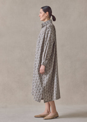 printed cotton wide a-line shirt dress with collar (olive)