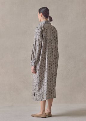 printed cotton wide a-line shirt dress with collar (olive)