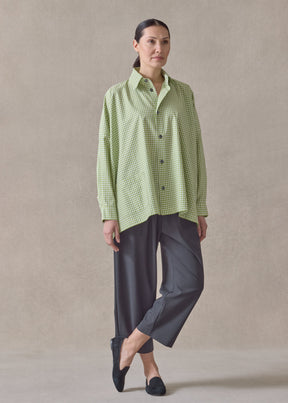 cotton wide longer back shirt jacket with collar-mid plus (limelight)