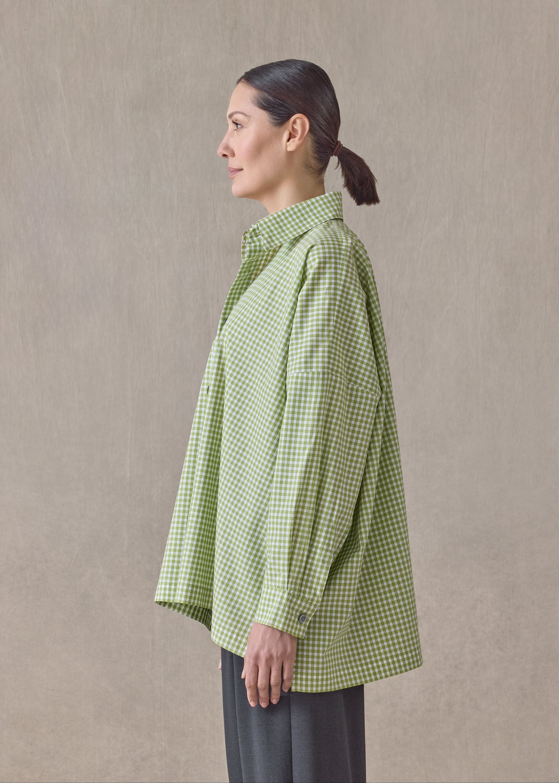 cotton wide longer back shirt jacket with collar-mid plus (limelight)