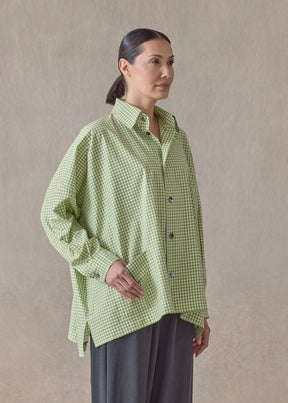 cotton wide longer back shirt jacket with collar-mid plus (limelight)