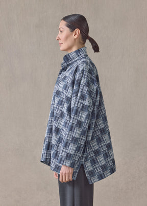 cotton wide longer back shirt with double stand collar-mid plus (jean)