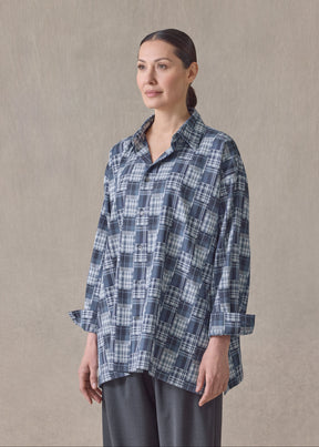 cotton slim a-line shirt with collar and stepped insert-long (jean)