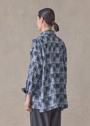 cotton slim a-line shirt with collar and stepped insert-long (jean)