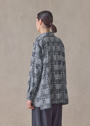 cotton slim a-line shirt with collar and stepped insert - long (navydark)