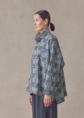 cotton wide longer back shirt with double stand collar-mid plus (navydark)