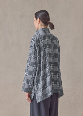 cotton wide longer back shirt with double stand collar-mid plus (navydark)