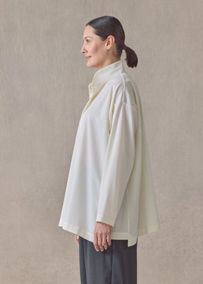 brushed cotton slim a-line shirt with double stand collar and stepped insert-long (cream)