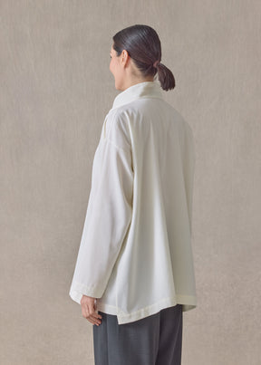 brushed cotton slim a-line shirt with double stand collar and stepped insert-long (cream)