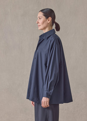 cotton poplin side panelled shirt with collar - long (navydark)