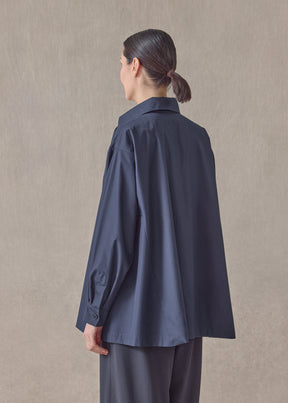 cotton poplin side panelled shirt with collar - long (navydark)
