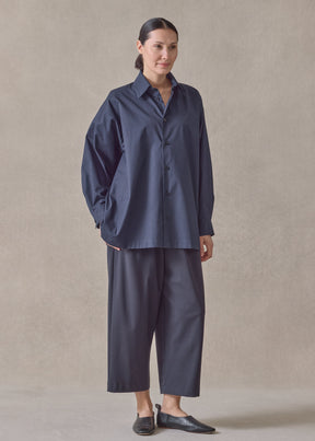 cotton poplin side panelled shirt with collar - long (navydark)