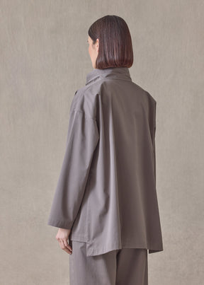 cotton stretch slim a-line double stand collar jacket with stepped insert-long (mocha)