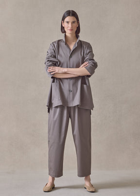 cotton stretch slim a-line double stand collar jacket with stepped insert-long (mocha)