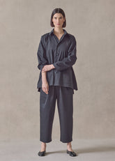 cotton stretch wide longer back jacket with collar - long (black)