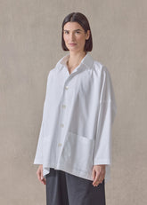 cotton stretch wide longer back jacket with collar - long (white)