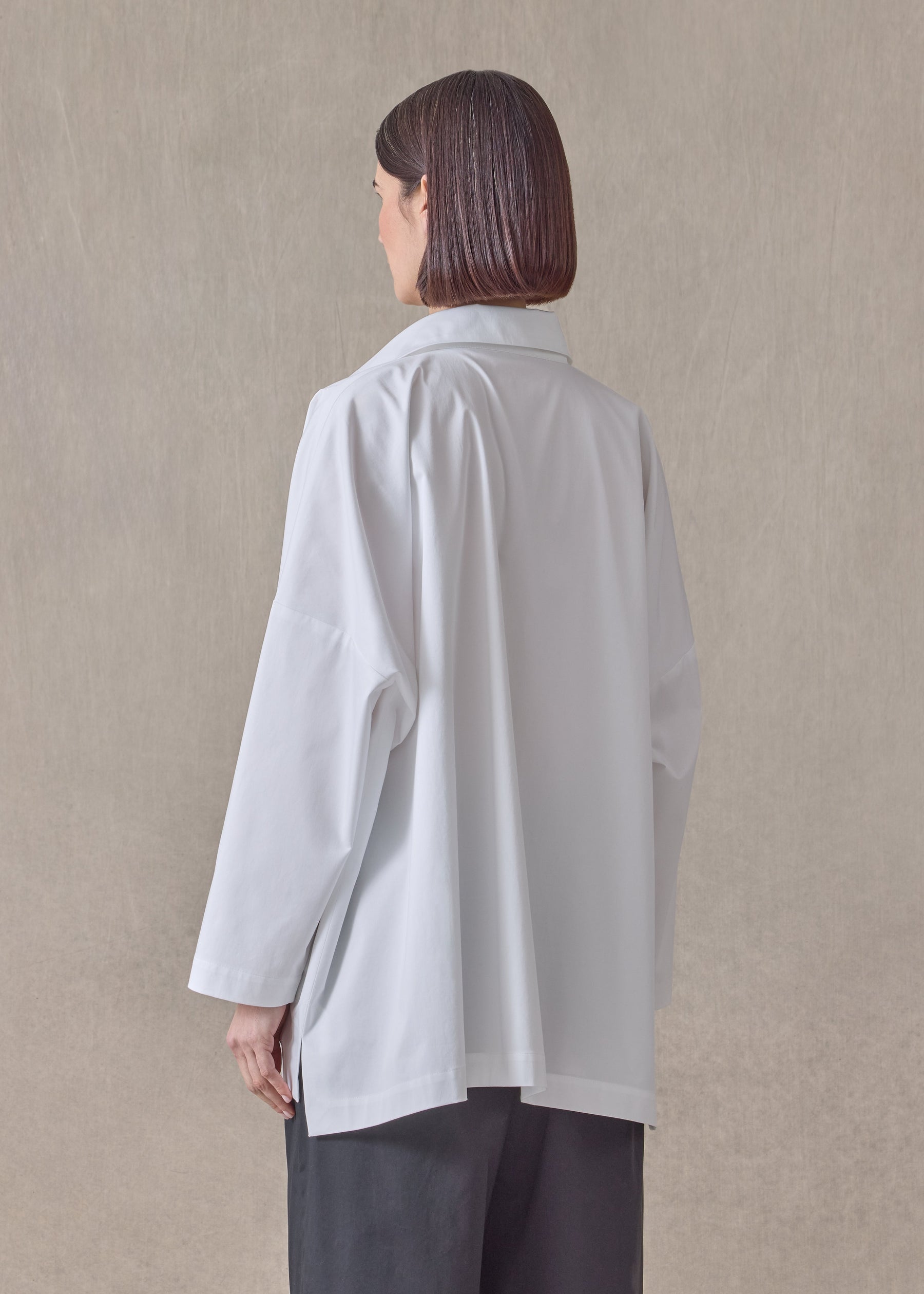 cotton stretch wide longer back jacket with collar - long (white)