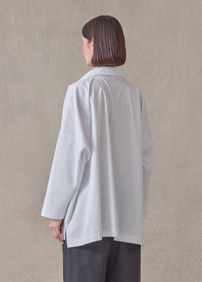 cotton stretch wide longer back jacket with collar - long (white)
